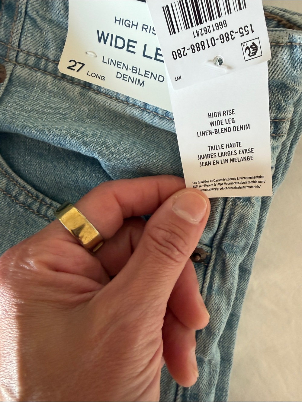 Abercrombie High Rise Linen Blend Wide Leg Jean size 27 Tall. - Picture 9 of 9